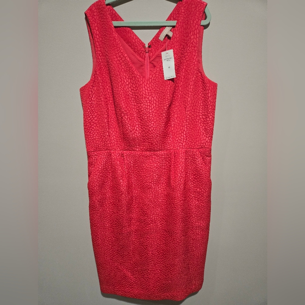 NWT Banana Republic Dress Women 12 Coral Textured V Neck Spring Summer MRSP $140